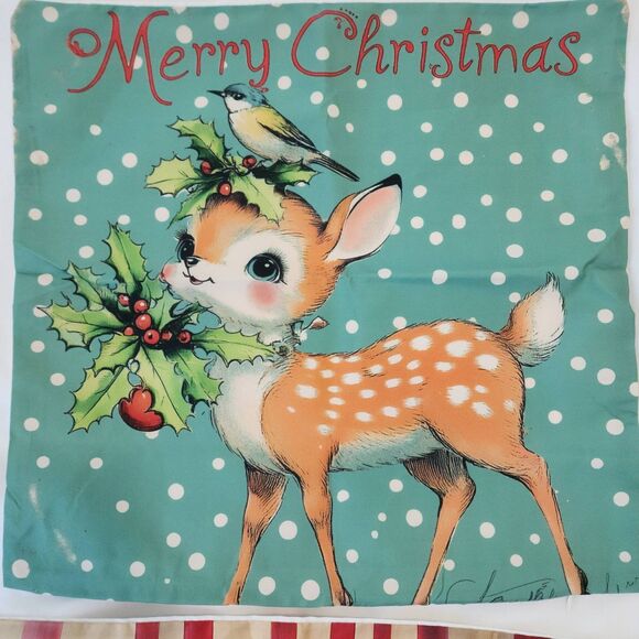 Vintage Christmas Pillow Covers 4 Set Retro Holiday Scene Artwork Decorative New - Picture 4 of 9